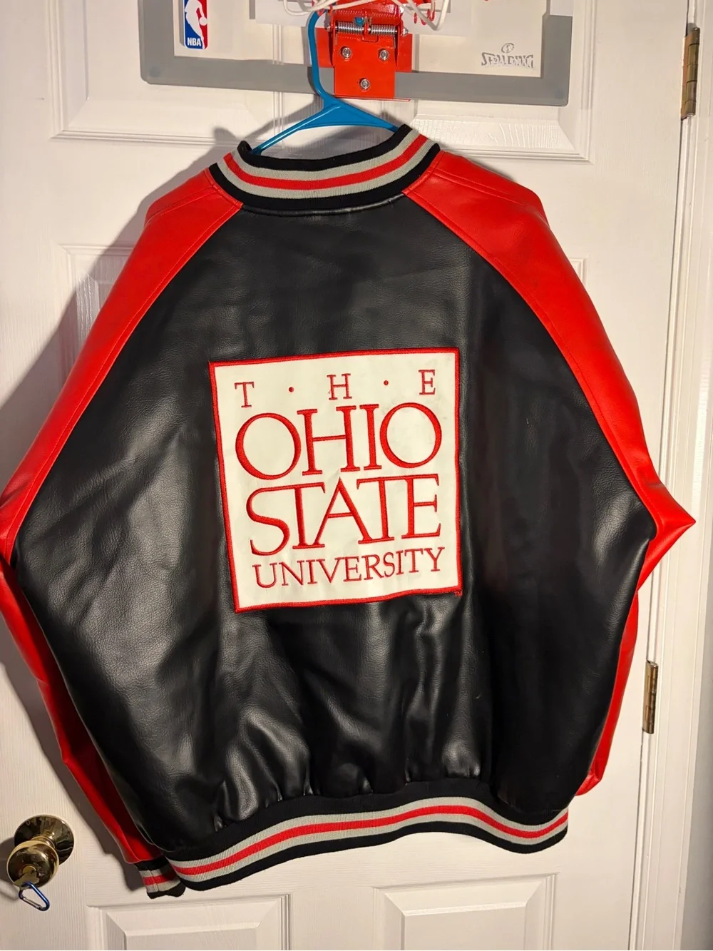 NCAA Ohio State Black and Red Varsity Bomber Jacket faux leather size xl